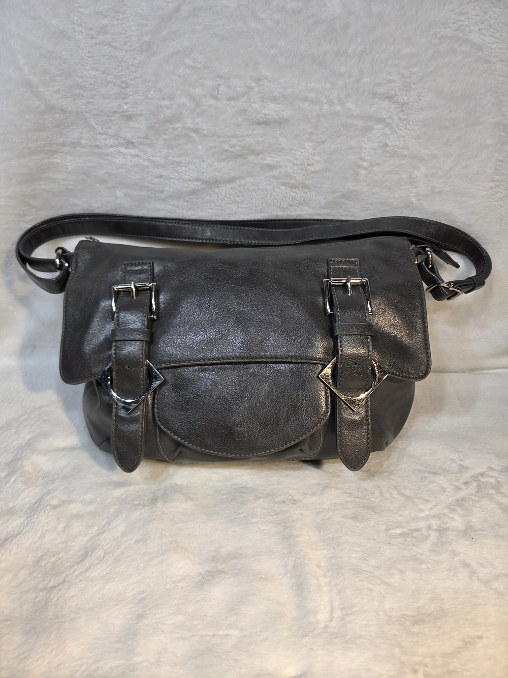 Gray Buckle Crossbody Bag